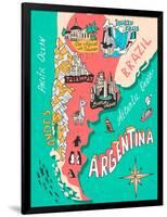 Illustrated Map of Argentina. Travel. Cartography-Daria_I-Framed Art Print