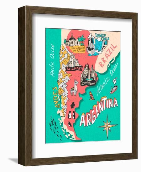 Illustrated Map of Argentina. Travel. Cartography-Daria_I-Framed Art Print