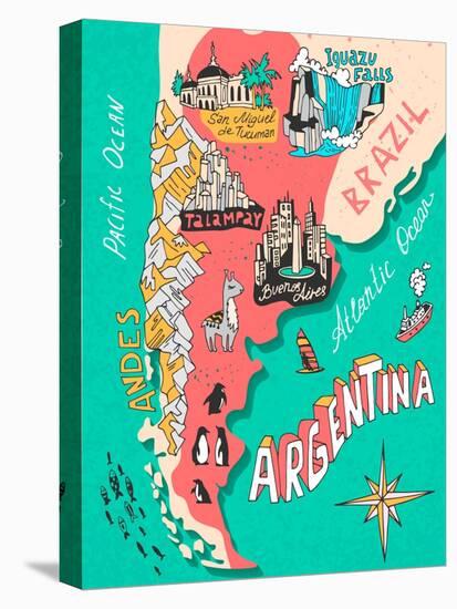 Illustrated Map of Argentina. Travel. Cartography-Daria_I-Stretched Canvas