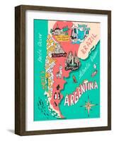 Illustrated Map of Argentina. Travel. Cartography-Daria_I-Framed Art Print