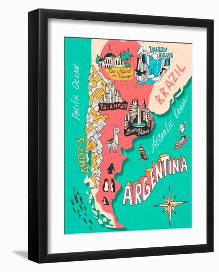 Illustrated Map of Argentina. Travel. Cartography-Daria_I-Framed Art Print