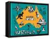 Illustrated Map of Australia-Daria_I-Framed Stretched Canvas