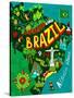 Illustrated Map of Brazil-Daria_I-Stretched Canvas