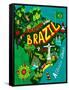 Illustrated Map of Brazil-Daria_I-Framed Stretched Canvas