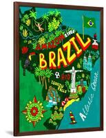 Illustrated Map of Brazil-Daria_I-Framed Art Print