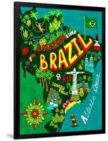 Illustrated Map of Brazil-Daria_I-Framed Art Print