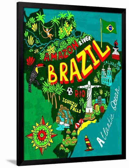 Illustrated Map of Brazil-Daria_I-Framed Art Print