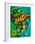 Illustrated Map of Brazil-Daria_I-Framed Art Print