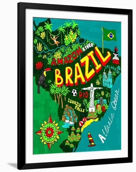 Illustrated Map of Brazil-Daria_I-Framed Art Print