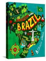 Illustrated Map of Brazil-Daria_I-Stretched Canvas