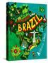 Illustrated Map of Brazil-Daria_I-Stretched Canvas