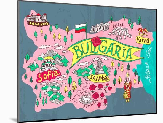 Illustrated Map of Bulgaria. Travels-Daria_I-Mounted Art Print