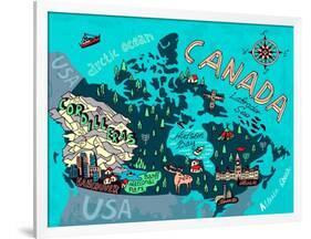 Illustrated Map of Canada. Travel. Cartography-Daria_I-Framed Art Print