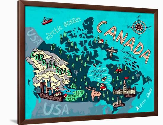 Illustrated Map of Canada. Travel. Cartography-Daria_I-Framed Art Print