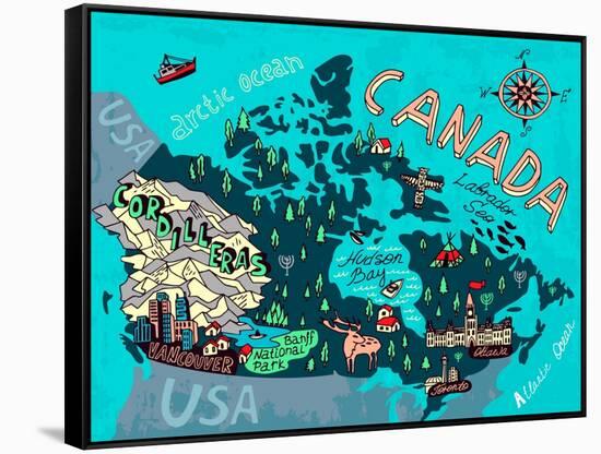 Illustrated Map of Canada. Travel. Cartography-Daria_I-Framed Stretched Canvas