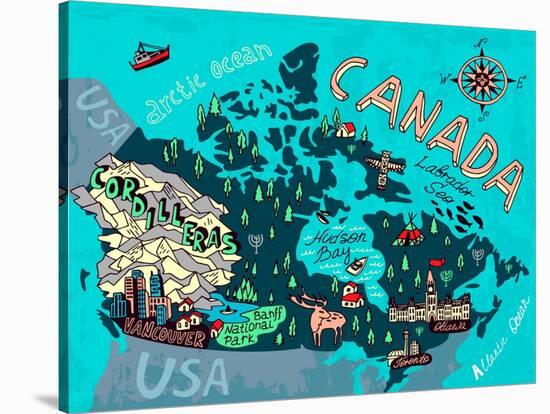 Illustrated Map of Canada. Travel. Cartography-Daria_I-Stretched Canvas
