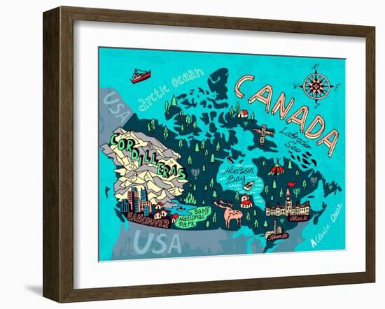 Illustrated Map of Canada. Travel. Cartography-Daria_I-Framed Art Print