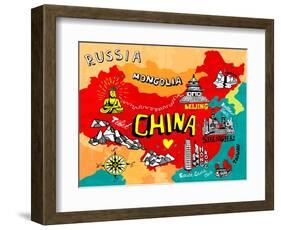 Illustrated Map of China-Daria_I-Framed Art Print