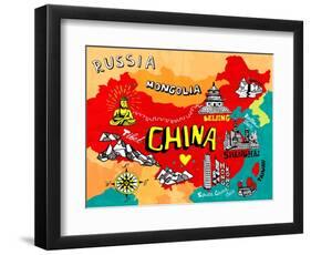 Illustrated Map of China-Daria_I-Framed Art Print