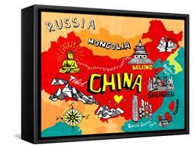 Illustrated Map of China-Daria_I-Framed Stretched Canvas