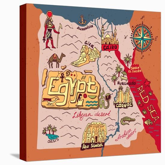 Illustrated Map of Egypt-Daria_I-Stretched Canvas