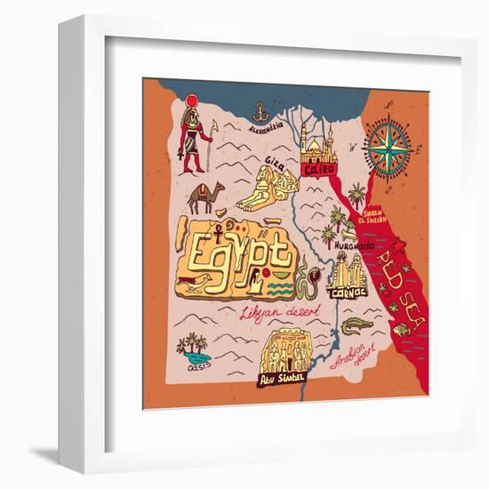 Illustrated Map of Egypt-Daria_I-Framed Art Print