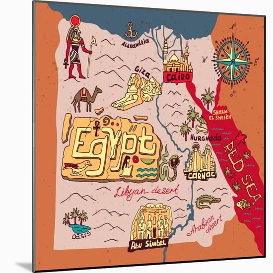 Illustrated Map of Egypt-Daria_I-Mounted Art Print