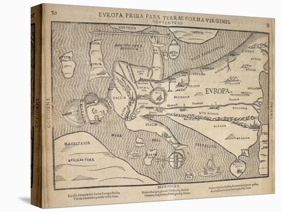 Illustrated Map of Europe, Magdeburg, Germany, 1598-Heinrich Buenting-Stretched Canvas