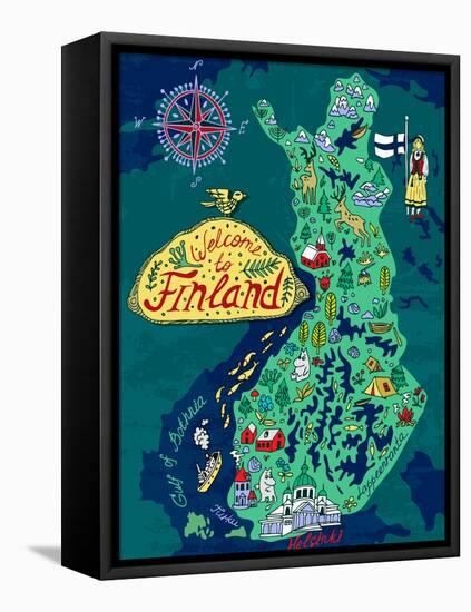 Illustrated Map of Finland. Travels-Daria_I-Framed Stretched Canvas