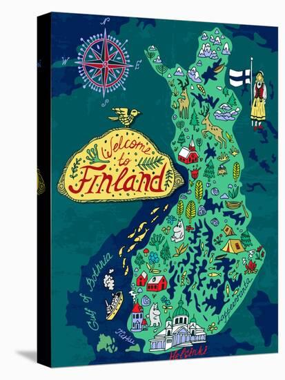 Illustrated Map of Finland. Travels-Daria_I-Stretched Canvas