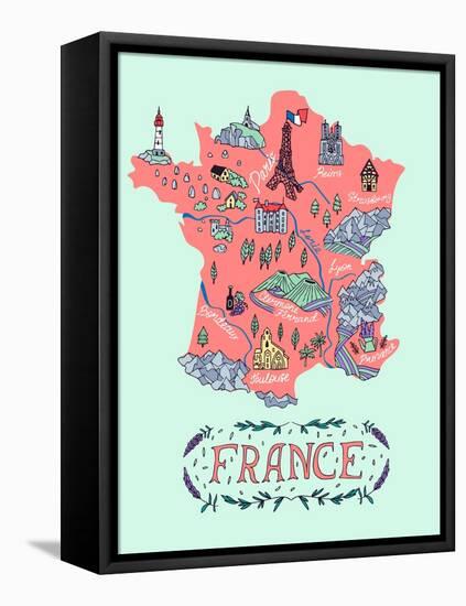Illustrated Map of France. Travel-Daria_I-Framed Stretched Canvas