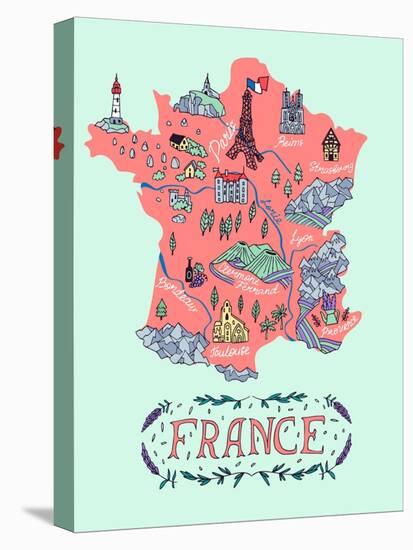 Illustrated Map of France. Travel-Daria_I-Stretched Canvas