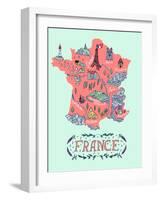 Illustrated Map of France. Travel-Daria_I-Framed Art Print