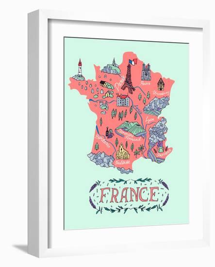 Illustrated Map of France. Travel-Daria_I-Framed Art Print