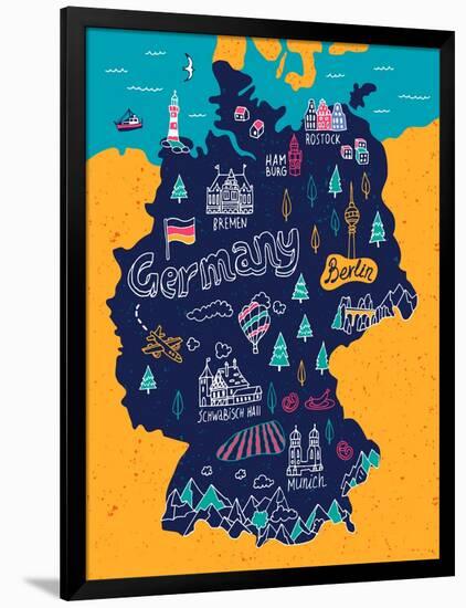 Illustrated Map of Germany-Daria_I-Framed Art Print