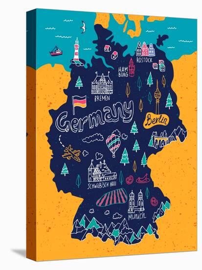 Illustrated Map of Germany-Daria_I-Stretched Canvas