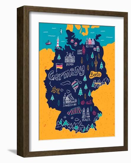 Illustrated Map of Germany-Daria_I-Framed Art Print