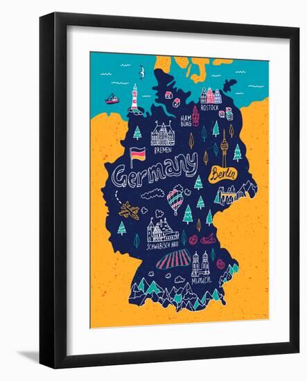 Illustrated Map of Germany-Daria_I-Framed Art Print