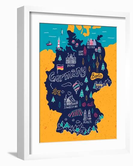 Illustrated Map of Germany-Daria_I-Framed Art Print