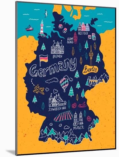 Illustrated Map of Germany-Daria_I-Mounted Art Print