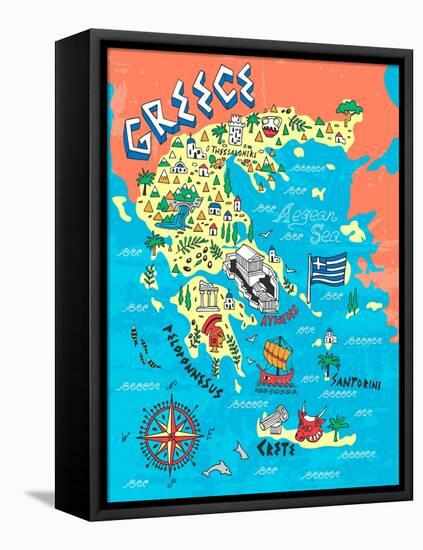 Illustrated Map of Greece. Travels-Daria_I-Framed Stretched Canvas