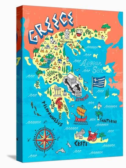 Illustrated Map of Greece. Travels-Daria_I-Stretched Canvas