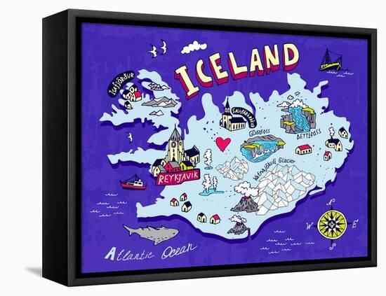 Illustrated Map of Iceland. Travel. Cartography-Daria_I-Framed Stretched Canvas