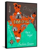 Illustrated Map of India-Daria_I-Framed Stretched Canvas