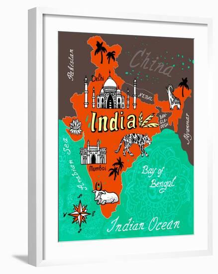 Illustrated Map of India-Daria_I-Framed Art Print