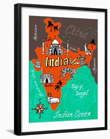 Illustrated Map of India-Daria_I-Framed Art Print