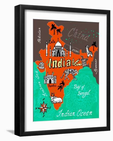 Illustrated Map of India-Daria_I-Framed Art Print