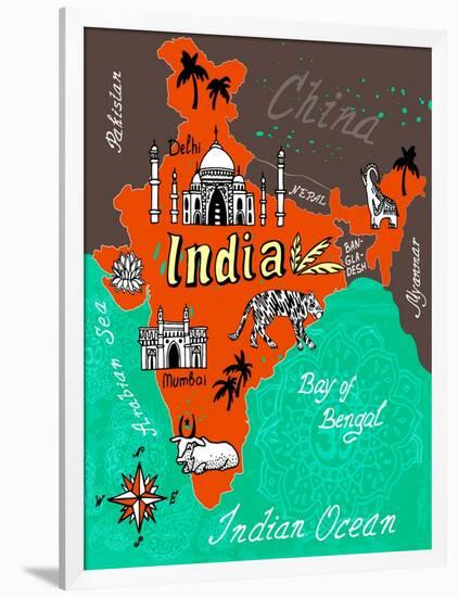 Illustrated Map of India-Daria_I-Framed Art Print