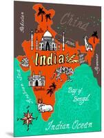 Illustrated Map of India-Daria_I-Mounted Art Print