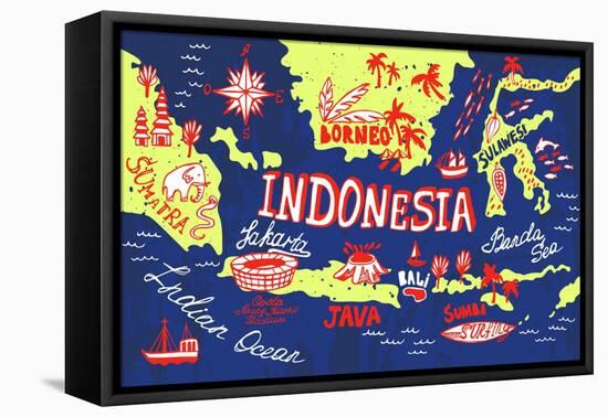 Illustrated Map of Indonesia-Daria_I-Framed Stretched Canvas